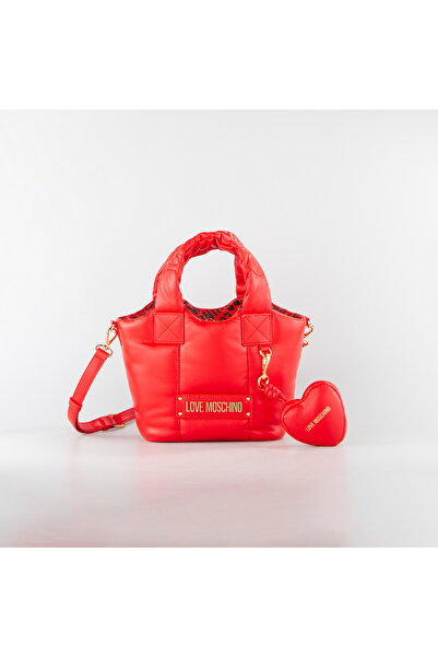 Love Moschino Women's Knitted Woven and Leather Mixed Pattern Metal Logo Wide Red Shoulder Bag Jc4322Pp0Nkm1-50A