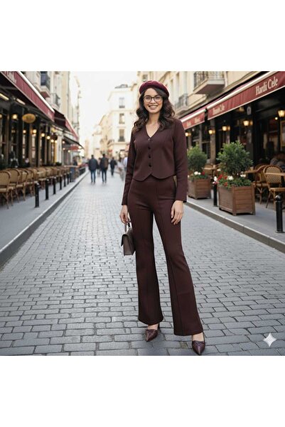 Cemre Life New Deux Modern Design Buttoned Flared Knitwear Set