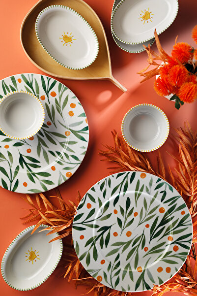 Kütahya Porselen Verde Natura 8 Piece Breakfast Set for 2 People