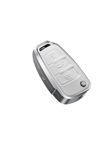 OEM Husă cheie albă din aluminiu și piele pentru cheia pliabilă Audi (VT-Audi...