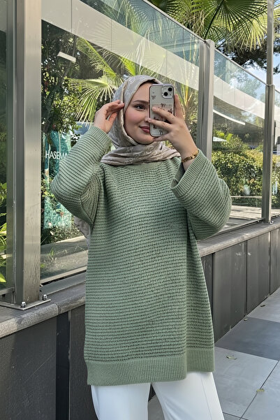 My City 51172- Şık Rahat Simli Kadın Triko Uzun Kazak