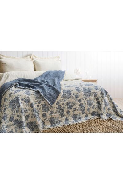 MEET MAYA NATURAL Rose Pattern Blue 7 Layers Muslin Quilt 240*260