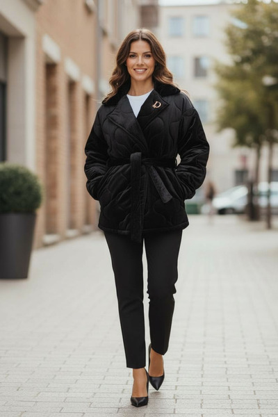 OEM Elegant black velvet quilted women's jacket