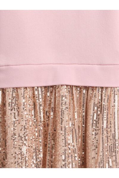 GAP Kız Çocuk Pembe Oversized Payetli Sweatshirt Elbisesi