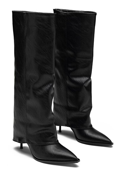 Dedos Γυναικείες μπότες με ψηλό τακούνι με μυτερή μύτη κάτω από το γόνατο, με λεπτομέρεια γκολφ 1405