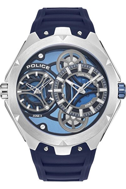 Police ساعة سيبتر الرجالية التناظرية - 46 مم (مينا كحلي/أسود، حزام سيليكون كحلي)