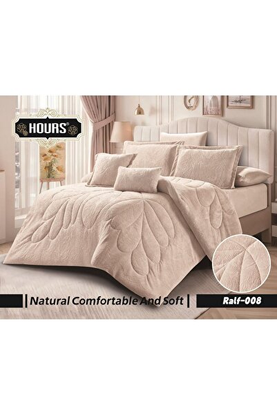 HOURS Rimas Winter Bedspread with Butterfly Pattern, Velvet, Faux Fur, Double Size, 8 Pieces