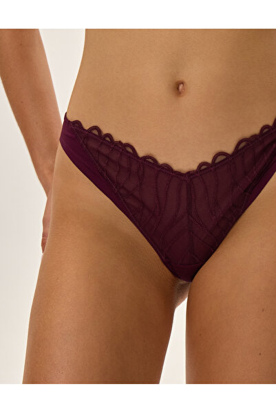 ESOTIQ Chiloți tanga pentru femei, din dantelă, cu plasă brodată în față și volane | Olyvia
