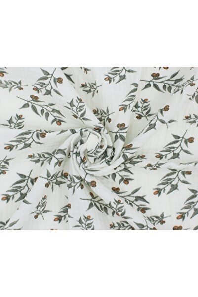 PRICHINDEL Muslin Fitted Sheet Olivia with Leaves, White, 120x60 cm