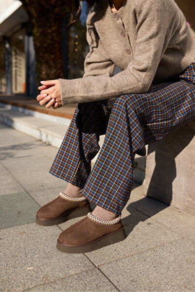 ANGELİNA JONES Parella Women's Brown Genuine Leather Suede Ultramini Slippers Boots