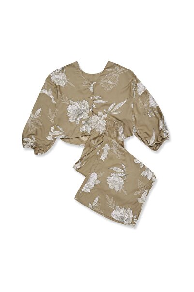 Henderson Women's Pajama Set Button Down Blouse & Wide Long Pants Floral Pattern Elegant | Fleur