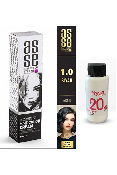 asse 1.0 Siyah 60 ml Tüp Boya + Nysa Oksidan Krem 20 Volume (%6) 60 ml