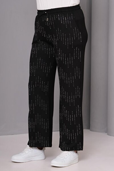 Ebsumu Women's Plus Size Premium Stone Printed Black Bottom Tracksuit