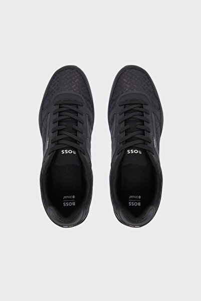 BOSS Men's Thick Heel Leather Lace-Up Comfortable Sole Black Sneaker 50552897-005