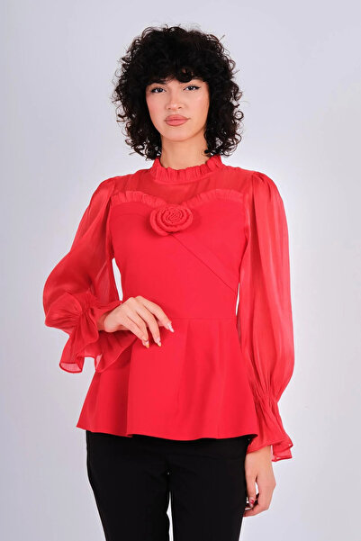 Lila Rose Organze Garnili Gül Detaylı Bluz