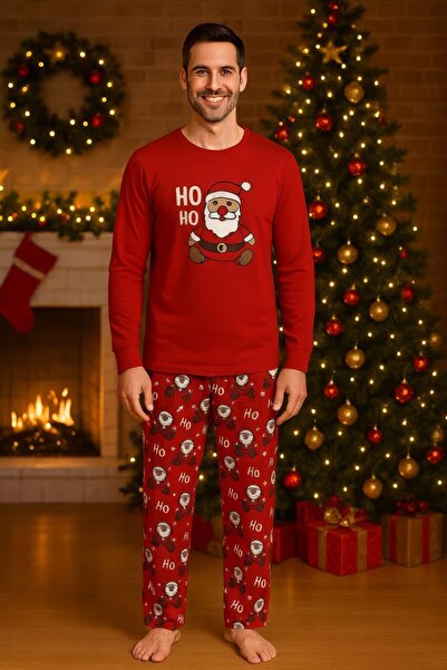 Serena Men's Christmas Pajamas – Red Top and Red Pants with Santa Claus "Ho Ho"