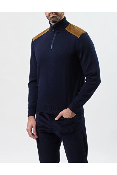 PAUL&SHARK Men's Regular Fit Shoulder Patterned Wool Mock Neck Knitwear Navy Blue Knitwear 15311126-050