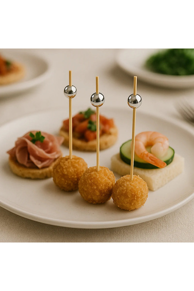 PLASTİKAP Bamboo Silver Pearl Ball Toothpick 12cm (50 Pcs)