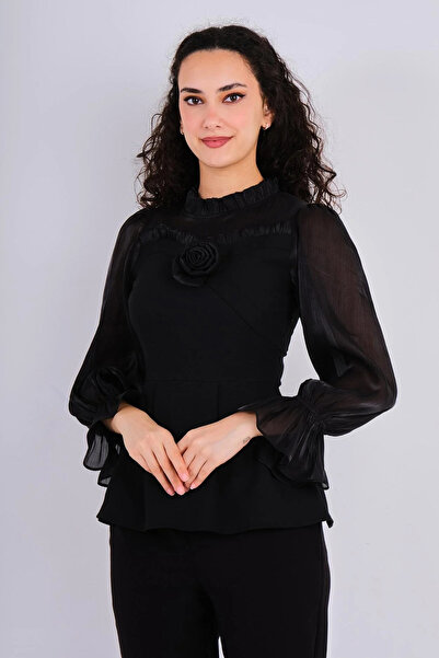 Lila Rose Organze Garnili Gül Detaylı Bluz