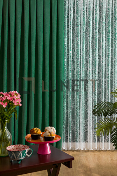 LUNETT HOME Dark Green Color Island Velvet Medium Pleated (1X2.5) Pleated Background Curtain Single Wing V9207