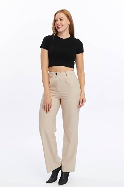 Milamia Kadın Geniş Paça ( Palazzo) Cepli Klasik Kumaş Pantolon