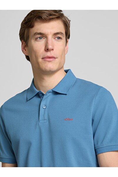 s.Oliver Men's polo shirt, 100% cotton, with logo, Light blue, 3XL