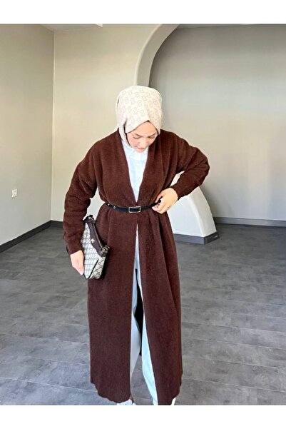 Thebomb Seli̇n Long Belted Oversize Knitwear Wool Cardigan