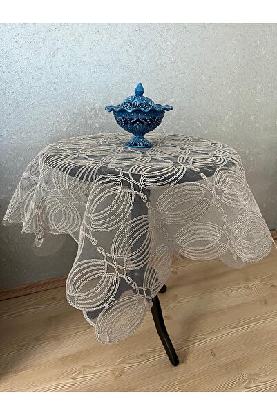 BRL ÇEYİZ HOME مفرش طاولة فيسكوس من التول المزين بالدانتيل