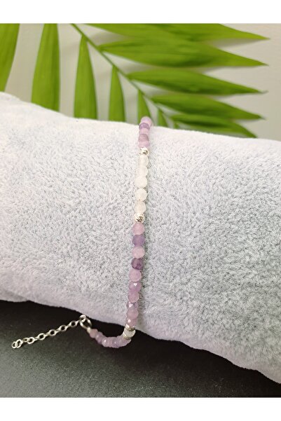 Abundo Bratara din ametist si piatra lunii cu argint 925, 17 cm