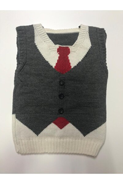 Baby Slon Kids Clup Kışlık V yaka desenli triko erkek bebek süveter yelek