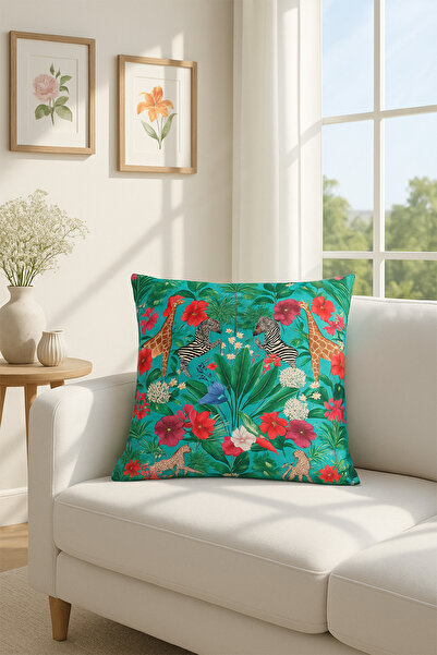 Premier Home Husă de pernă din catifea Zoo Green Pink V1 50x50