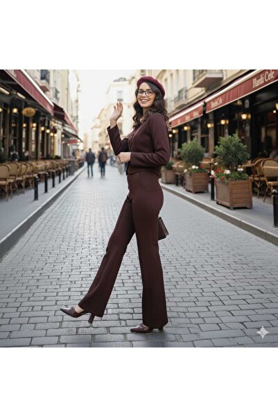 Cemre Life New Deux Modern Design Buttoned Flared Knitwear Set