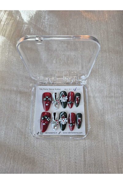 Takma Takma M Beden 10'lu Yeni Yıl Tekrar Kullanılabilir Protez Takma Tırnak