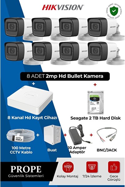 Hikvision DS-2CE16D0T 8 Kameralı Bullet Full Hd Sistem Paketi