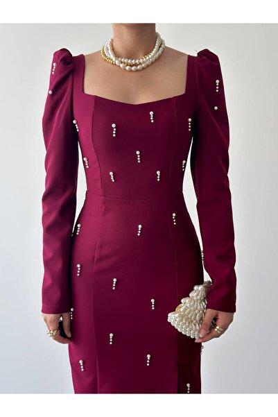 ADAMODA.RO Rochie lungă și elegantă, accesorizată cu perle