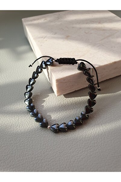 Abundo Adjustable bracelet made of hematite hearts and 925 silver balls