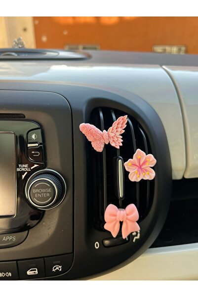 ELENKA زينة مكيف الهواء للسيارة، زينة فتحة التهوية على شكل فراشة وردية، زهرة الخوخ، فيونكة، مجموعة من 3 قطع