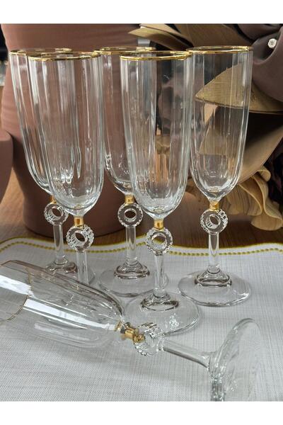 MD MİMOZA DEKOR Crystal Coffee Side Flute Water Glass / Gold / Presentation / Soda Glass / Goblet / Set of 6 / 150 ml