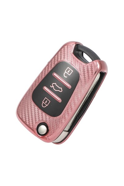 OEM Husă cheie roz din carbon pentru chei basculante cu 3 butoane Kia și Hyundai