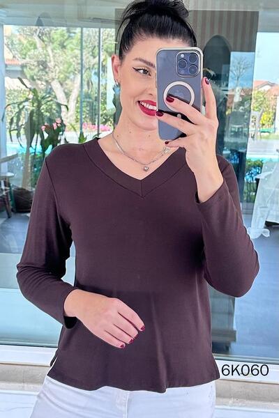 İnce Topuk V-Neck Strawberry Fabric Blouse 6K060