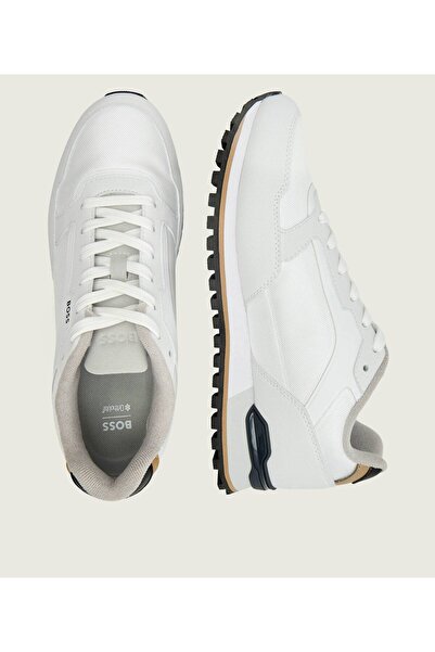 BOSS Men's Thick Heel Leather Laced Comfortable Sole White Sneaker 50552914-122