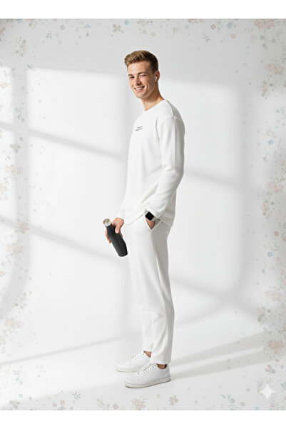 ribana Unisex Corded Fabric Crew Neck Long Sleeve Printed 2-Piece Set