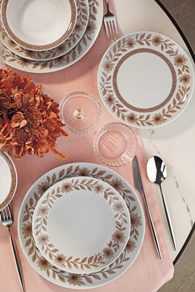 Kütahya Porselen Meadow Maroon 24 Parça 6 Kişilik Yemek Takımı