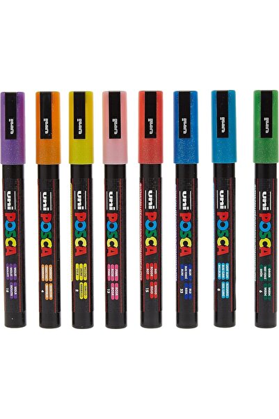Mitsubishi أقلام تلوين دائمة من POSCA PC-3M، أساس مائي، مجموعة من 8 قطع (ألوان لامعة)