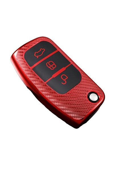 OEM Husă cheie carbon roșie pentru Ford Fiesta, Focus 2, Ecosport, Kuga, Escape, B-Max, C-Max, Galaxy