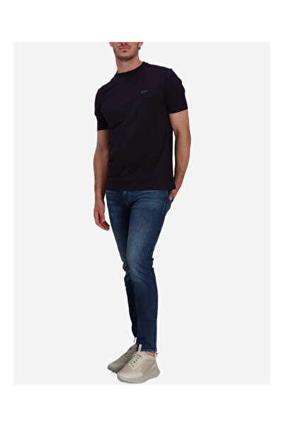 BOSS Men's Regular Fit Short Sleeve Solid Crew Neck Purple T-Shirt 50506373-517