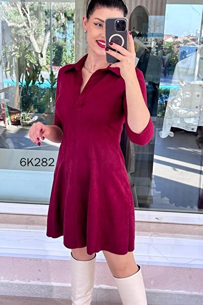 İnce Topuk Polo Neck Suede Dress 6K282