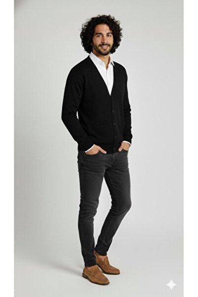BAGİSTA BUTİK Men's Casual V-Neck Buttoned Pocket Detail Knitwear Cardigan