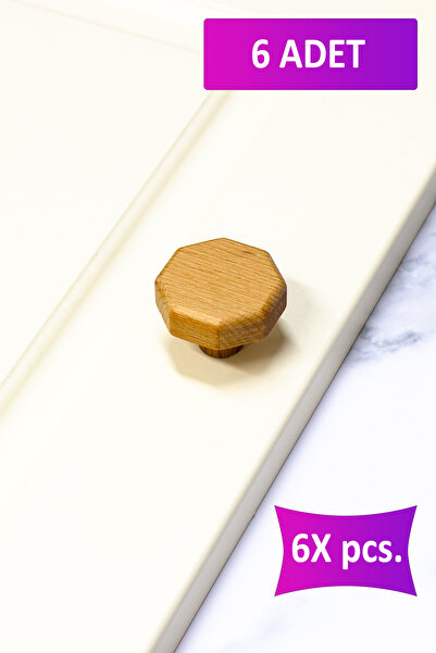 merbiles 6 Adet Sekizgen Ahşap Kulp Çocuk Bebek Odası Mobilya Kulpu Dolap Çek...