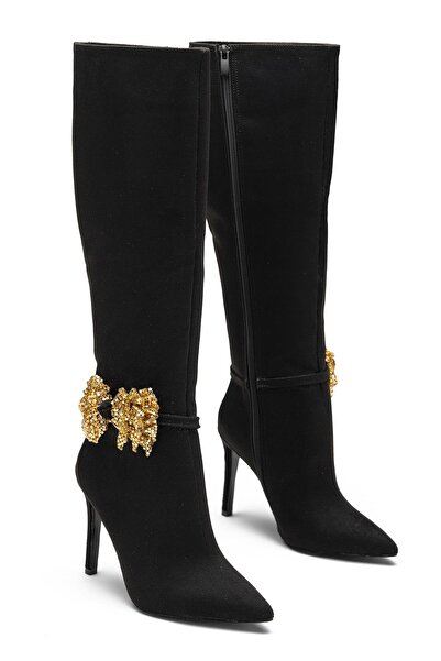 Dedos Γυναικείες μπότες βραδινού φόρεμα με ψηλό τακούνι με φερμουάρ και λεπτομέρεια με αγκράφα 1200